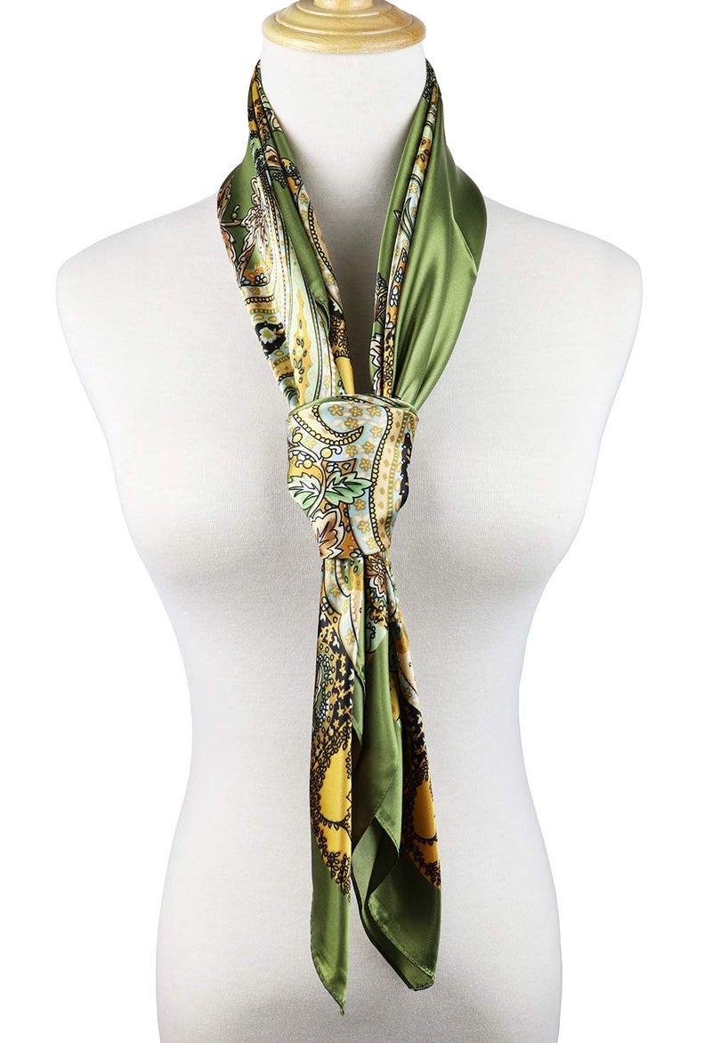 vabovin Silk Feeling Scarf Large Square Satin Head Scarf for Women 35 Ã— 35 inches (Olive Green Cashew) - Image 5